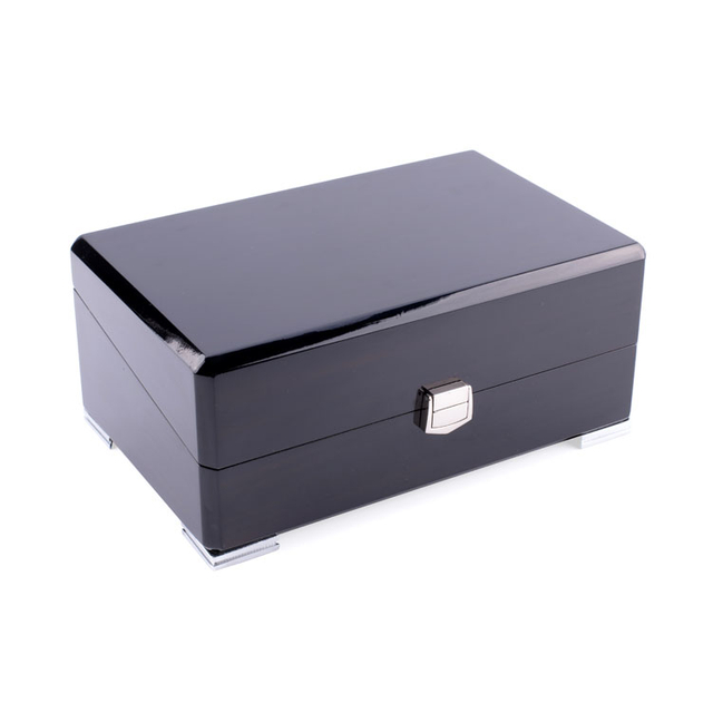 Caja de reloj negra clásica de alta gama con cerradura plateada