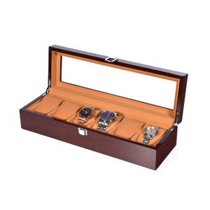 Caja de empaquetado al por mayor de la presentación del reloj de la ranura de Brown 6 con la ranura de madera de la caja de reloj de la ventana clara 6
