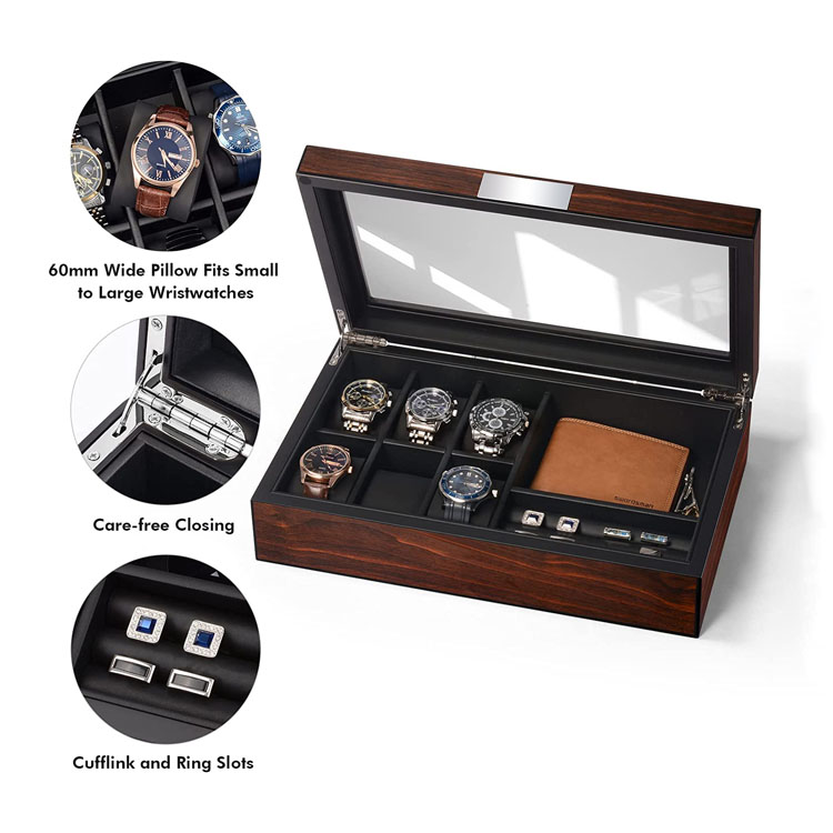 Caja de reloj de madera Caja de reloj de madera de la India Caja de reloj de madera sólida del café expreso con 12 ranuras