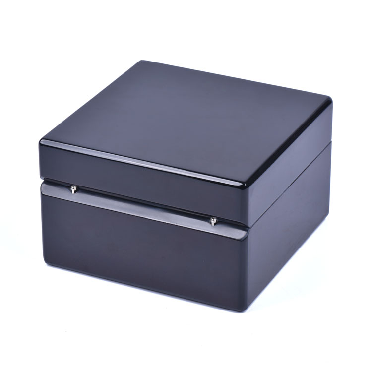 Caja de embalaje de reloj con cerradura segura negra, logotipo personalizado de alta gama personalizado de fábrica de cajas de madera con llave