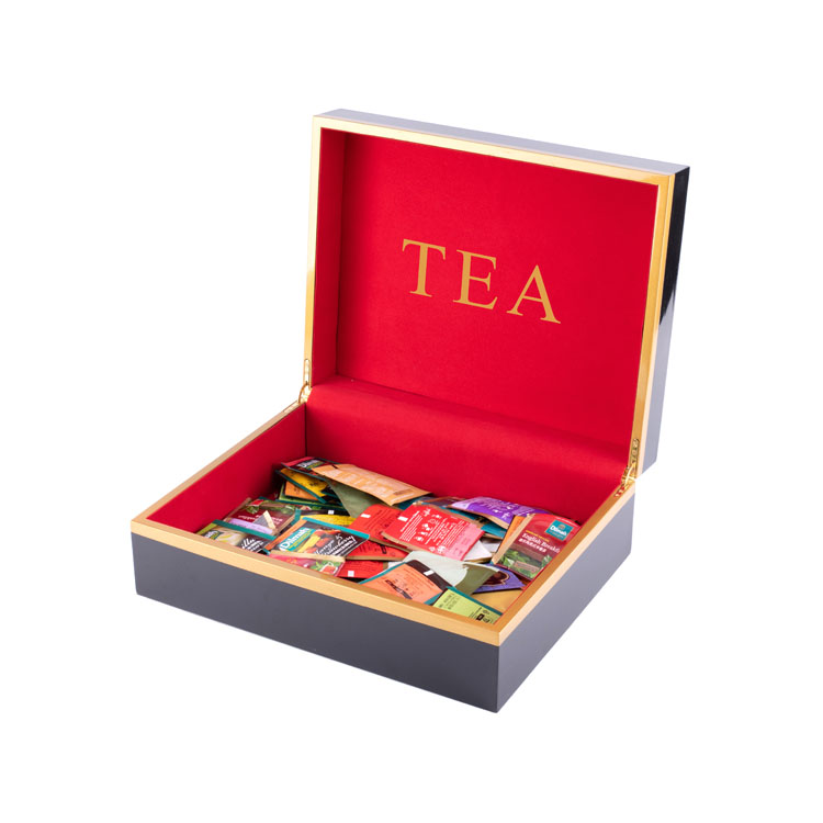 Caja de té de madera hecha a medida de lujo Caja de bolsas de té de madera de té blanco
