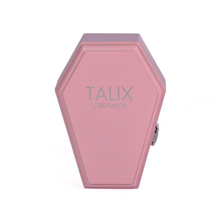 Bisagra de doble columna plateada Lock Japones Pink PU Interior Creative Creative Hexagonal en forma de ataúd Box de madera Embalaje hecho a medida