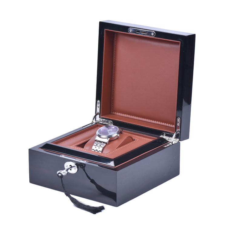Caja de madera personalizada personalizada, caja de embalaje de reloj lacada en negro de madera personalizada, Woodbox