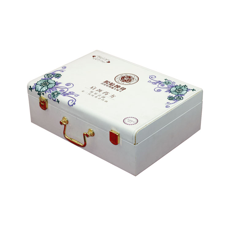 Organizar la caja personalizada de envasado de regalo de aceite cosmético de cuero de cuero blancos con colapso al aire libre.