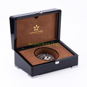 Joyero de madera brillante negro modificado para requisitos particulares del logotipo Plantilla de joyero de madera Joyero de madera Xxl