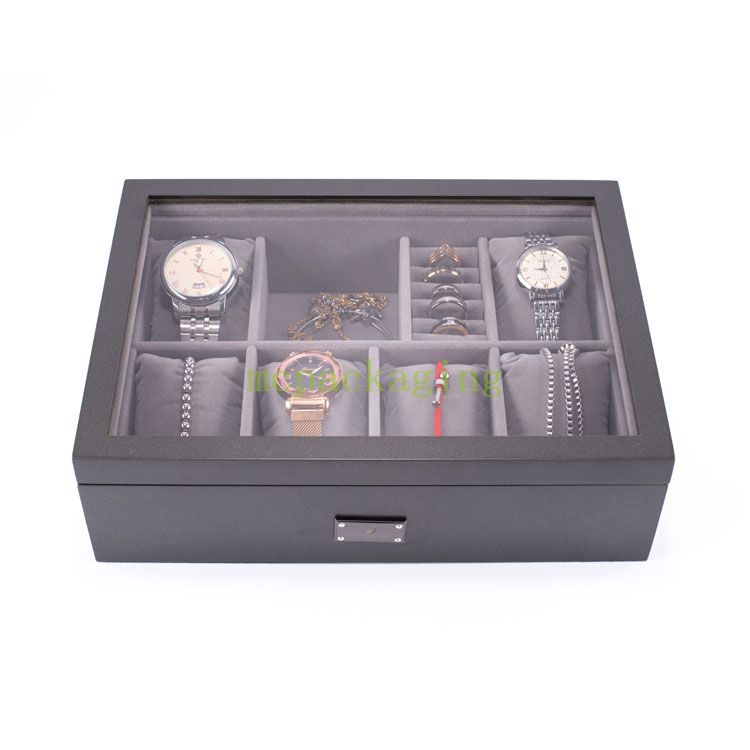 Caja de almacenamiento de joyería de madera de lujo personalizada elegantes joyas de madera rústica joya de madera oscura