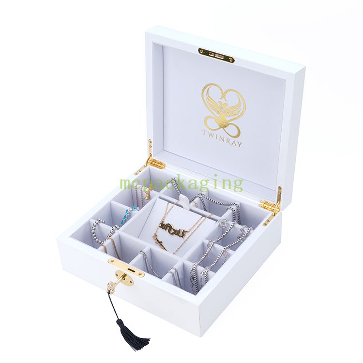 Caja para presentación de joyas de madera con tapa de cristal, caja de madera portátil para anillos y joyas, llave de bloqueo de caja de madera