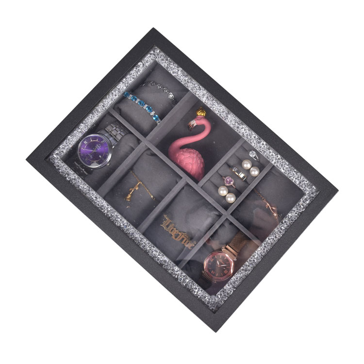 Caja de almacenamiento para exhibición de joyas y relojes, color gris con brillo perlado, 8 ranuras, con ventana acrílica