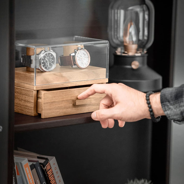 Caja de embalaje de madera brillante de lujo personalizada con logotipo personalizado para reloj, caja de embalaje de madera para reloj, gran oferta, 2 ranuras