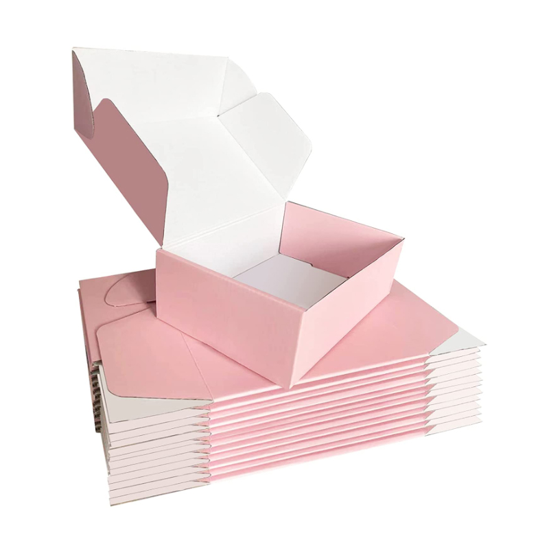 Logotipo personalizado Cajas de envío de rosa para sudaderas con capucha plegables Cajas de ropa de caja de cartón