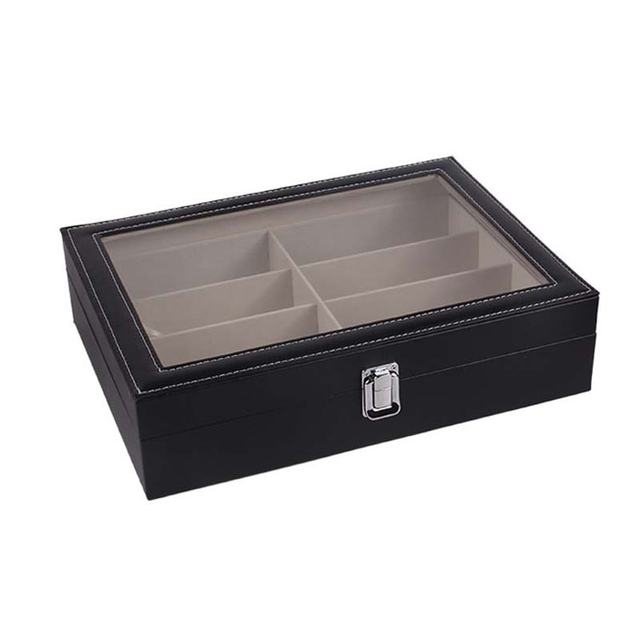 Cajas de soles de madera Juego de escocés escoceses CARAFE 6 ranuras de madera con caja de gafas de sol de vidrio transparente