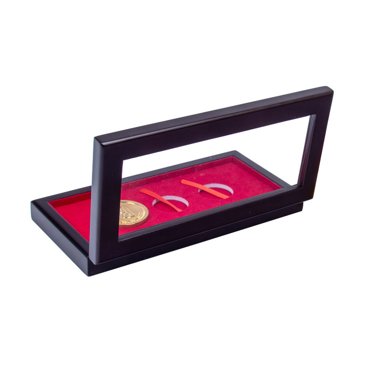 LOGO DE LUXURO Custom 3 Monedas de colección de tragamonedas Caja de madera Souvenir MDF Moda de plata de madera para exhibición de madera de madera
