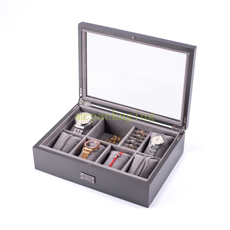 Caja de almacenamiento de joyería de madera de lujo personalizada elegantes joyas de madera rústica joya de madera oscura