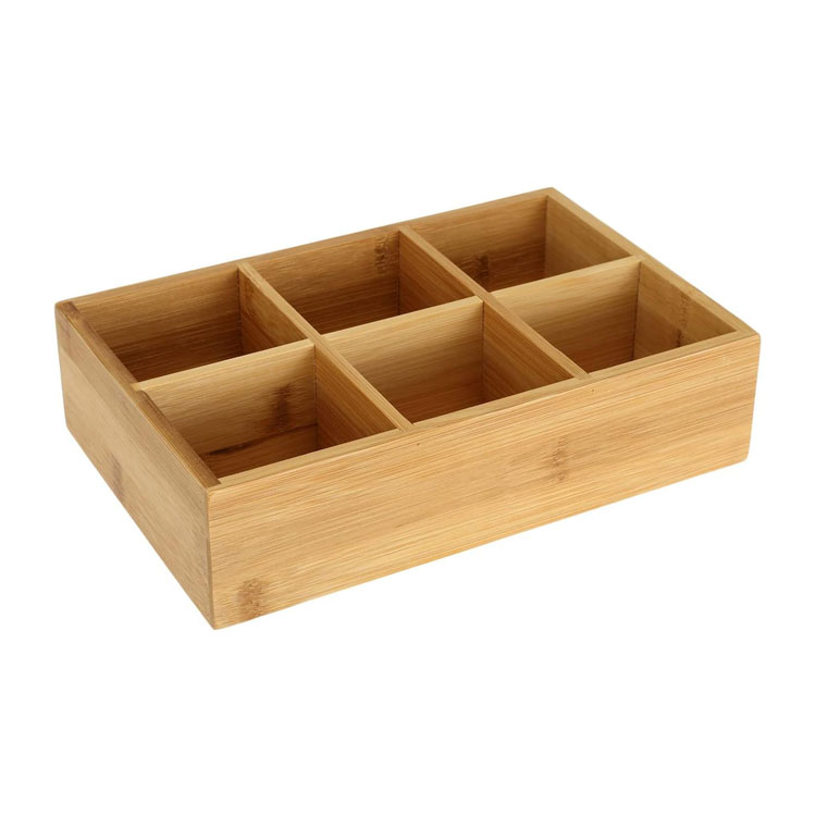 Organizador de bolsas de té de bambú Madera Hot Hot Bag Bag Organizer Organizador de almacenamiento con 6 compartimentos Caja de té de té para estación de café