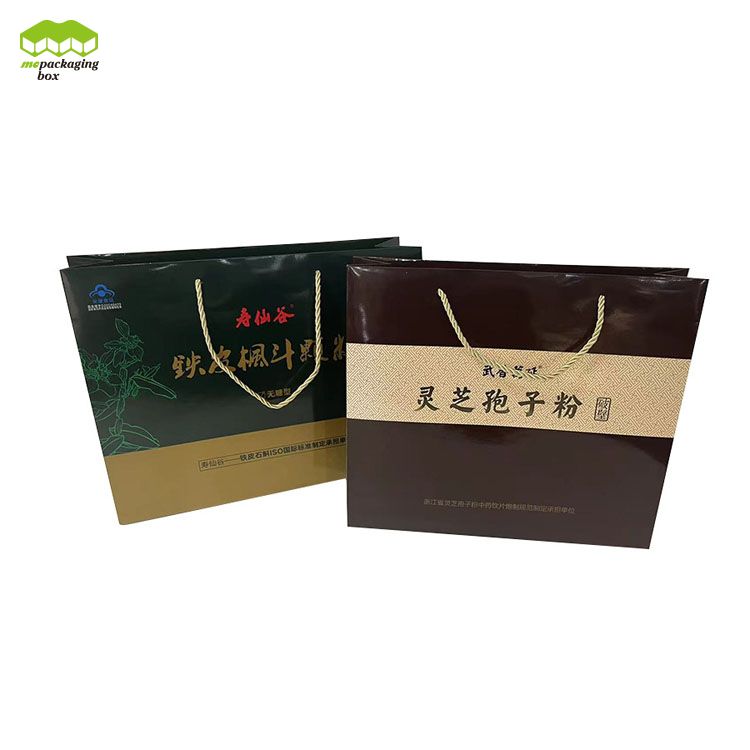 Bolsa de papel dorada con logotipo de frustración de papel láser