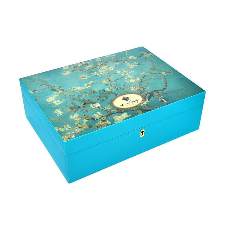 Caja de almacenamiento de joyería de madera impresa con bandeja interior extraíble y versátil
