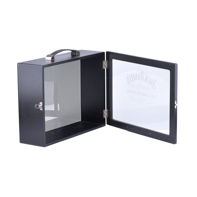 Caja de vino de madera con mango de espejo de vino tinto