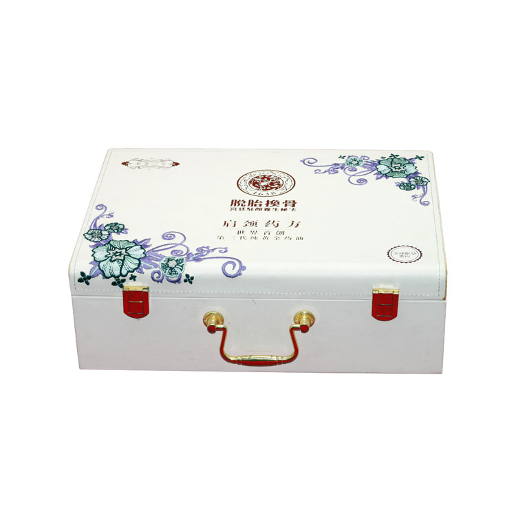 Organizar la caja personalizada de envasado de regalo de aceite cosmético de cuero de cuero blancos con colapso al aire libre.