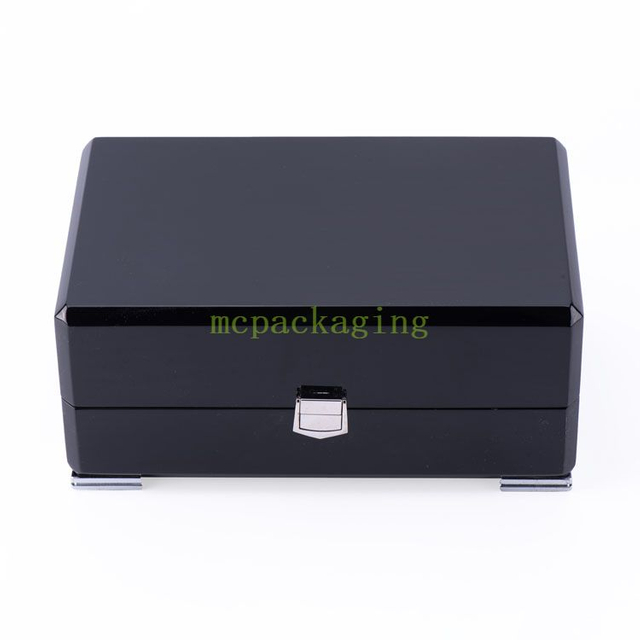 Joyero de madera brillante negro modificado para requisitos particulares del logotipo Plantilla de joyero de madera Joyero de madera Xxl