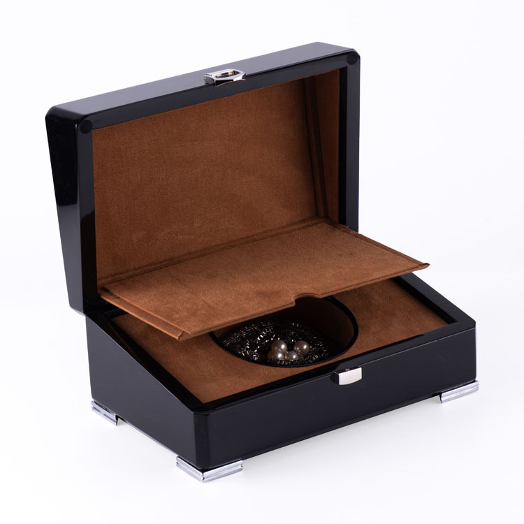 Joyero de madera brillante negro modificado para requisitos particulares del logotipo Plantilla de joyero de madera Joyero de madera Xxl