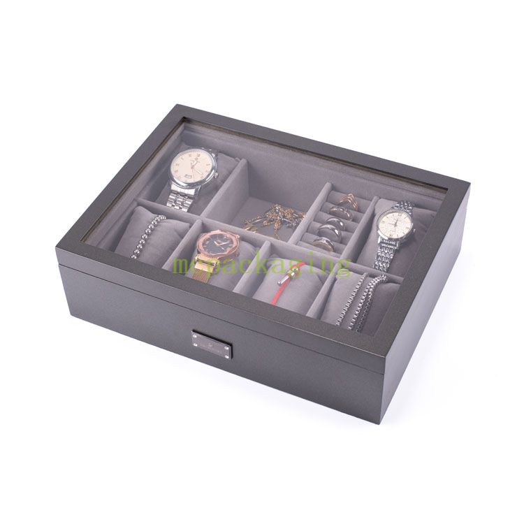Caja de almacenamiento de joyería de madera de lujo personalizada elegantes joyas de madera rústica joya de madera oscura