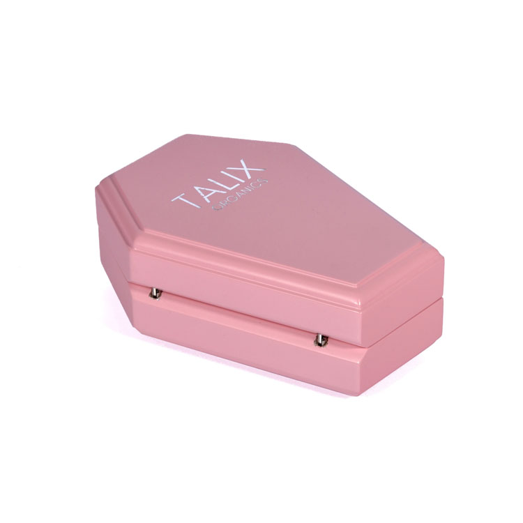 Bisagra de doble columna plateada Lock Japones Pink PU Interior Creative Creative Hexagonal en forma de ataúd Box de madera Embalaje hecho a medida