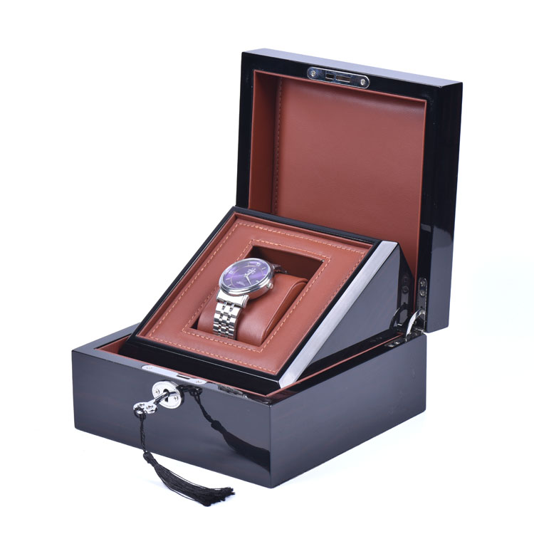 Caja de madera personalizada personalizada, caja de embalaje de reloj lacada en negro de madera personalizada, Woodbox
