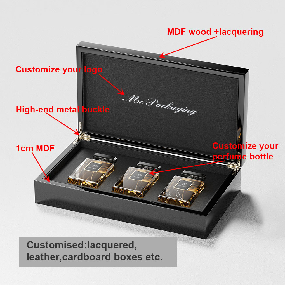 Caja de regalo de embalaje de laca de Mdf, Piano de lujo creativo de diseño personalizado, botella de Perfume vacía de 100ML, caja de Perfume de madera de cuero árabe
