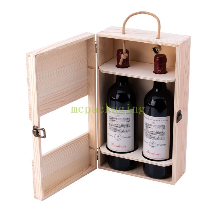 2 botellas de pino artesanías de madera inacabada caja de regalo de vino 6 botella de vino Caja de vino de madera 3 botellas