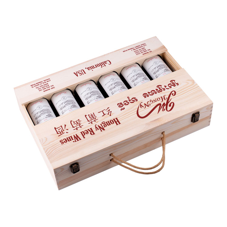 Caja de vino de madera con embalaje de regalo, Moq bajo de gama alta, 6 botellas, caja de vino de madera con accesorios para 6 botellas de vino tinto