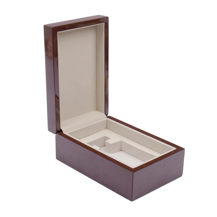 Pequeña bandeja interna rectangular marrón con bisagra elástica móvil para el almacenamiento y exhibición de la caja de madera de perfume para el embalaje de pintura