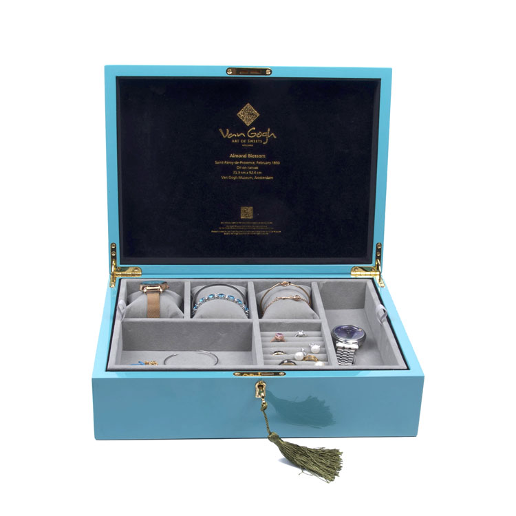 Caja de almacenamiento de joyería de madera impresa con bandeja interior extraíble y versátil