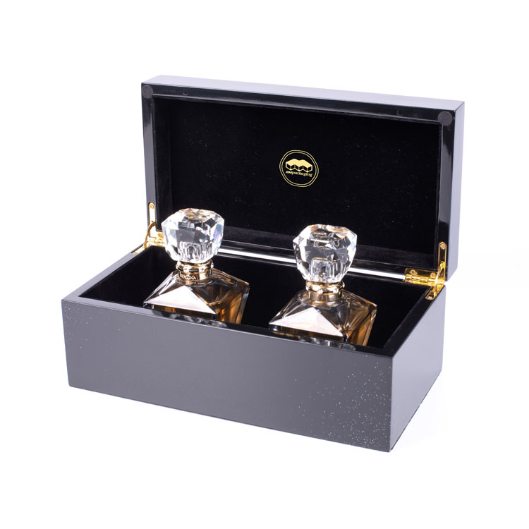 Cajas de regalo de empaquetado de la caja de madera de lujo de encargo de la botella de perfume de la laca negra del piano con la cerradura de llave