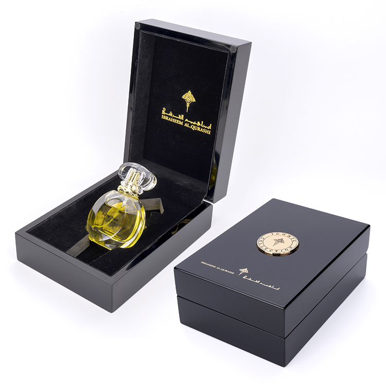 Noble y elegante negro de alto brillo laca de piano diseño de madera 50 ml regalos personalizados de lujo caja de paquete de perfume