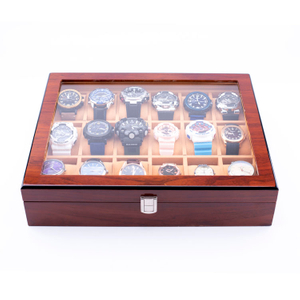 Organizador de almacenamiento de relojes de alta calidad con 18 ranuras WoodBox Factory con tapa transparente