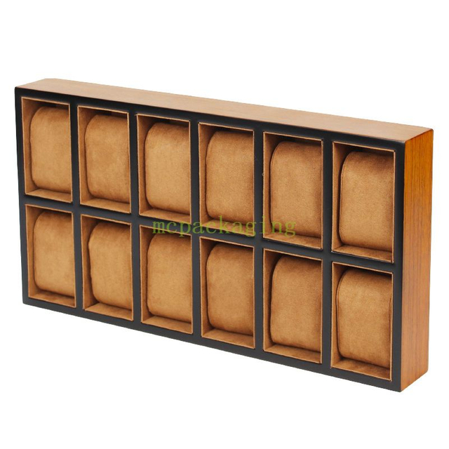 Bandeja de almacenamiento de reloj de madera maciza con 30 ranuras, organizador de almohadas para reloj, bandeja de exhibición, escaparate