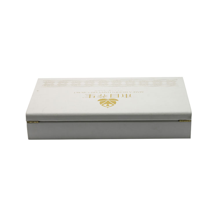 Caja de envasado de regalo cosmético de cuero blanco con frase de brazalete