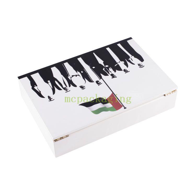 KSA Jeddah temporada de madera caja de madera personalizada blanca personalizada abierta laca grabada de madera de madera caja de chocolates caja de madera