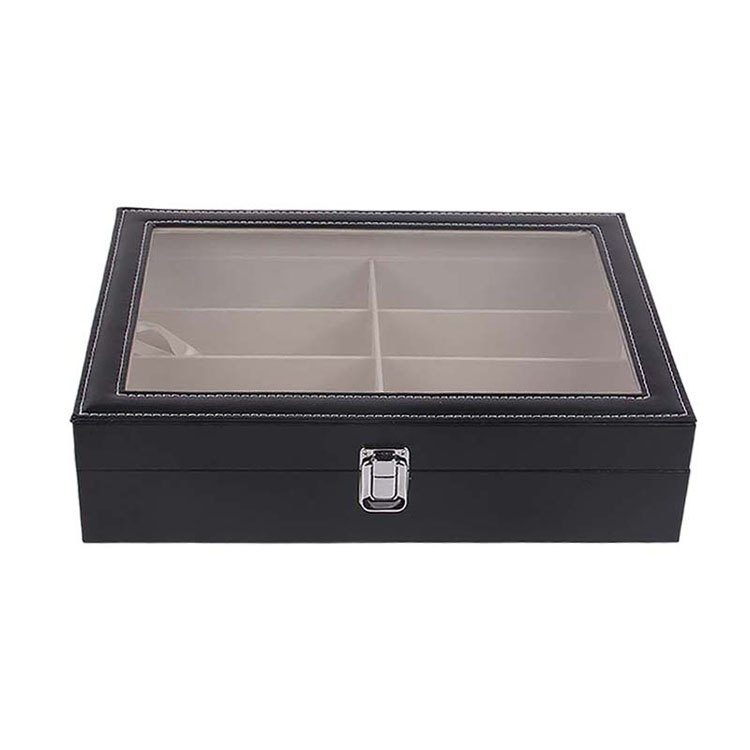 Cajas de soles de madera Juego de escocés escoceses CARAFE 6 ranuras de madera con caja de gafas de sol de vidrio transparente