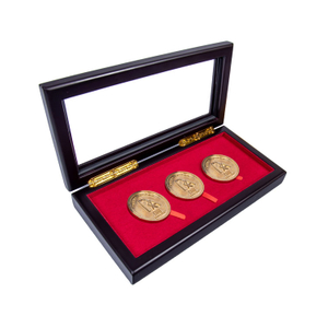 LOGO DE LUXURO Custom 3 Monedas de colección de tragamonedas Caja de madera Souvenir MDF Moda de plata de madera para exhibición de madera de madera