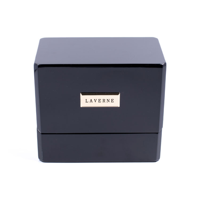 Forma de cubo de doble botella logo largo Pintura de piano negro Pintura esencial Caja de envasado de perfume