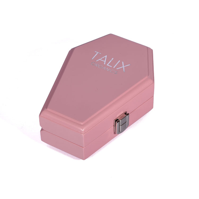 Bisagra de doble columna plateada Lock Japones Pink PU Interior Creative Creative Hexagonal en forma de ataúd Box de madera Embalaje hecho a medida