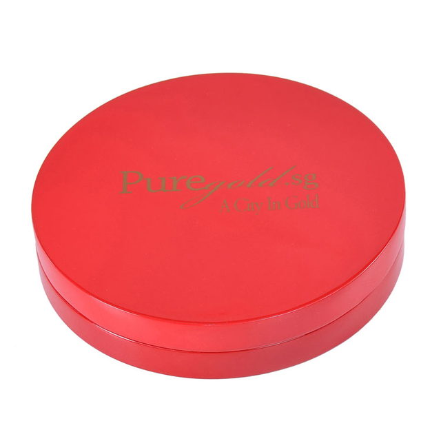 Caja de madera para joyería con laca de forma redonda y luz LED