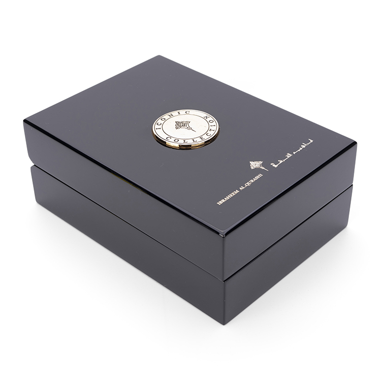 Noble y elegante negro de alto brillo laca de piano diseño de madera 50 ml regalos personalizados de lujo caja de paquete de perfume
