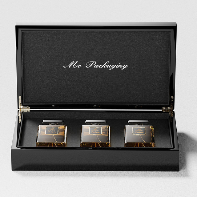 Caja de madera con diseño de barniz de pintura brillante de lujo, como caja de perfume, se aceptan botellas de perfume de lujo con logotipo personalizado y embalaje en caja