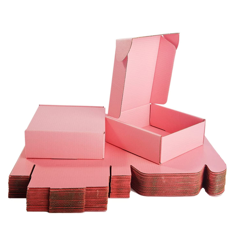 Logotipo personalizado Cajas de envío de rosa para sudaderas con capucha plegables Cajas de ropa de caja de cartón