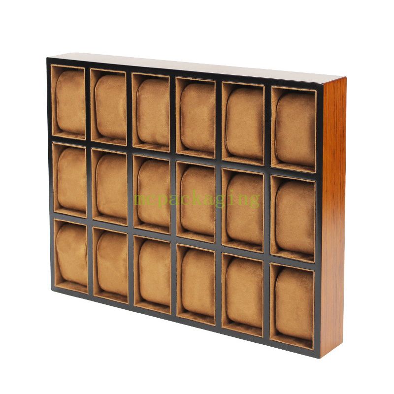 Bandeja de almacenamiento de reloj de madera maciza con 30 ranuras, organizador de almohadas para reloj, bandeja de exhibición, escaparate