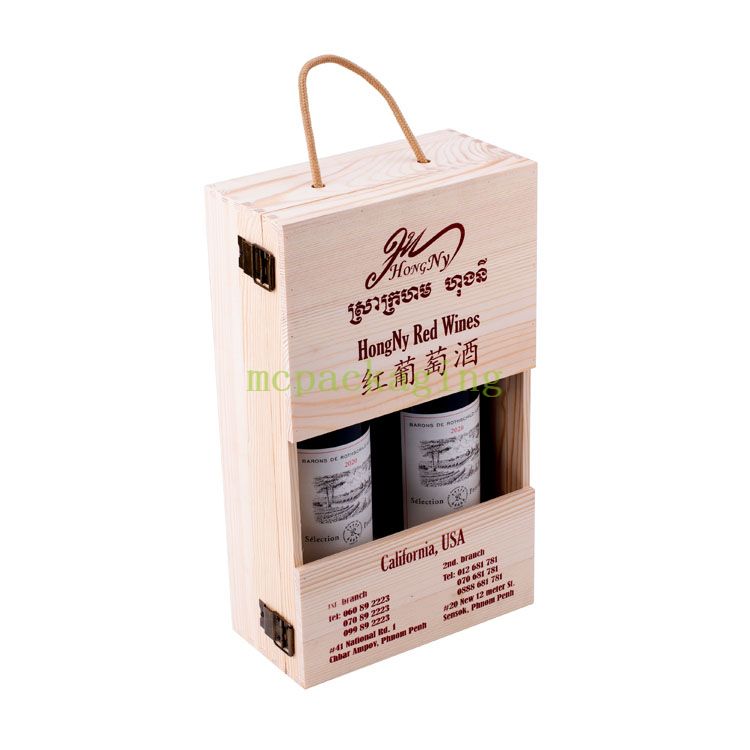 2 botellas de pino artesanías de madera inacabada caja de regalo de vino 6 botella de vino Caja de vino de madera 3 botellas