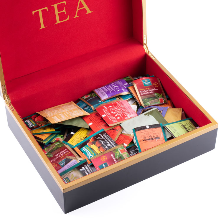 Caja de té de madera hecha a medida de lujo Caja de bolsas de té de madera de té blanco