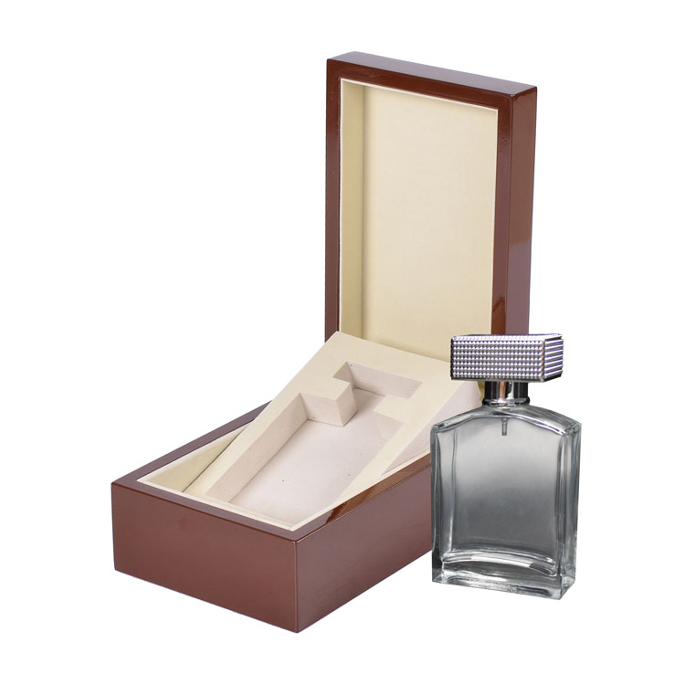 Pequeña bandeja interna rectangular marrón con bisagra elástica móvil para el almacenamiento y exhibición de la caja de madera de perfume para el embalaje de pintura